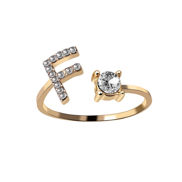 A-Z Letter Gold Color Metal Adjustable Opening Rings For Women Initials Name Alphabet Creative Finger Ring Trendy Party Jewelry daiiibabyyy