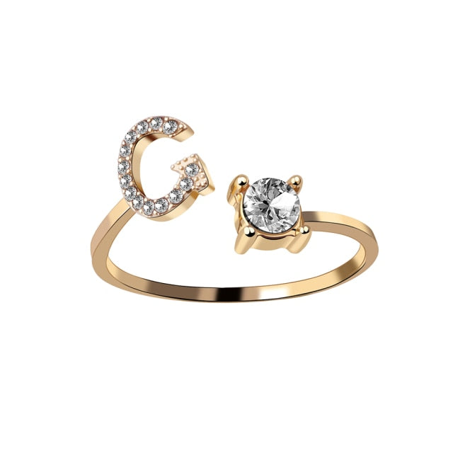 A-Z Letter Gold Color Metal Adjustable Opening Rings For Women Initials Name Alphabet Creative Finger Ring Trendy Party Jewelry daiiibabyyy