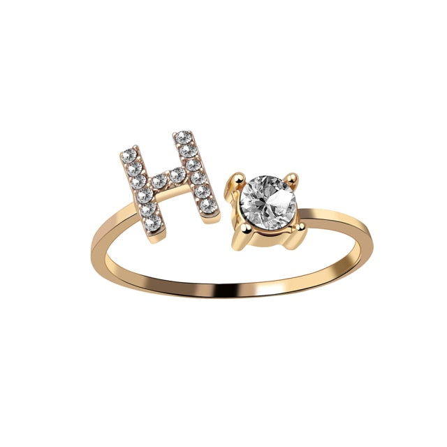 A-Z Letter Gold Color Metal Adjustable Opening Rings For Women Initials Name Alphabet Creative Finger Ring Trendy Party Jewelry daiiibabyyy