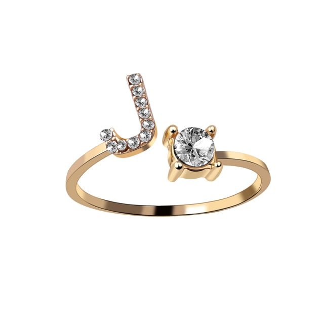 A-Z Letter Gold Color Metal Adjustable Opening Rings For Women Initials Name Alphabet Creative Finger Ring Trendy Party Jewelry daiiibabyyy
