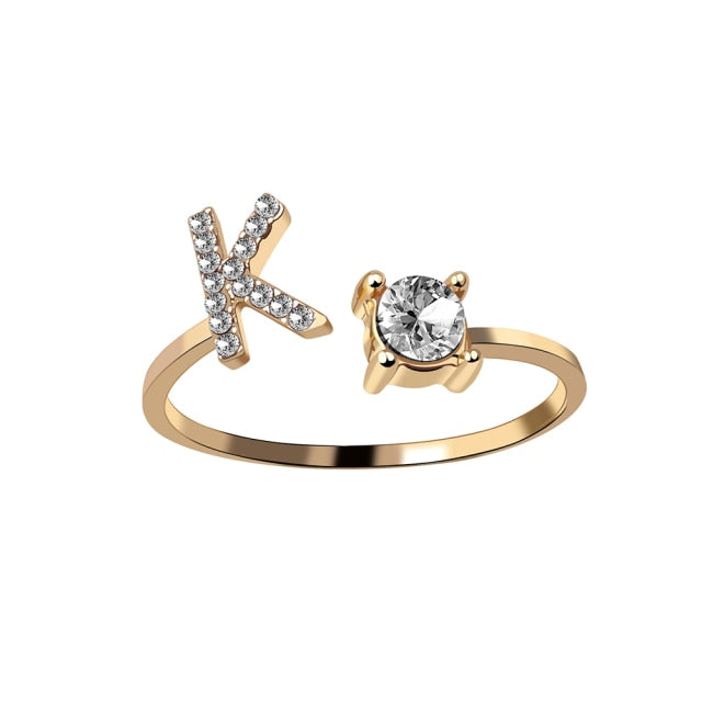 A-Z Letter Gold Color Metal Adjustable Opening Rings For Women Initials Name Alphabet Creative Finger Ring Trendy Party Jewelry daiiibabyyy