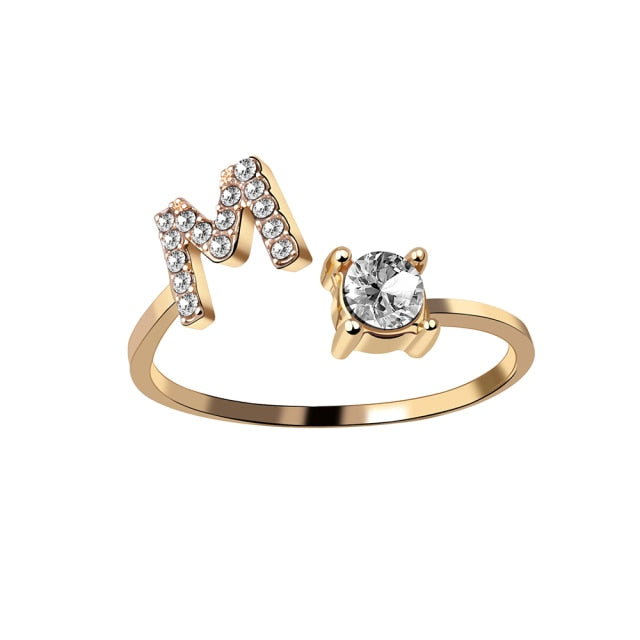 A-Z Letter Gold Color Metal Adjustable Opening Rings For Women Initials Name Alphabet Creative Finger Ring Trendy Party Jewelry daiiibabyyy