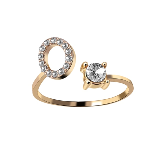 A-Z Letter Gold Color Metal Adjustable Opening Rings For Women Initials Name Alphabet Creative Finger Ring Trendy Party Jewelry daiiibabyyy