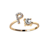 A-Z Letter Gold Color Metal Adjustable Opening Rings For Women Initials Name Alphabet Creative Finger Ring Trendy Party Jewelry daiiibabyyy