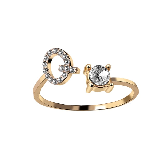 A-Z Letter Gold Color Metal Adjustable Opening Rings For Women Initials Name Alphabet Creative Finger Ring Trendy Party Jewelry daiiibabyyy