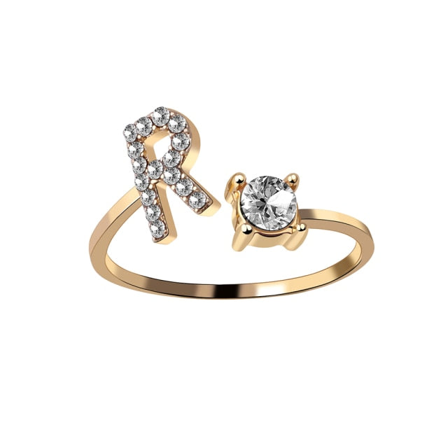 A-Z Letter Gold Color Metal Adjustable Opening Rings For Women Initials Name Alphabet Creative Finger Ring Trendy Party Jewelry daiiibabyyy