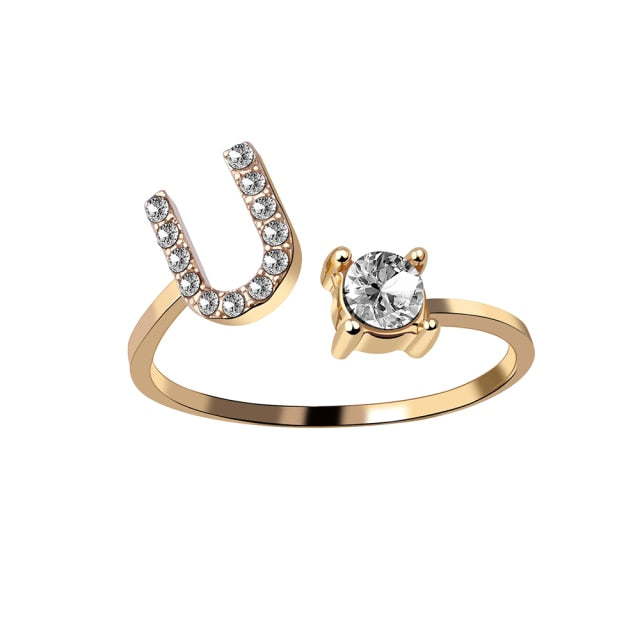 A-Z Letter Gold Color Metal Adjustable Opening Rings For Women Initials Name Alphabet Creative Finger Ring Trendy Party Jewelry daiiibabyyy