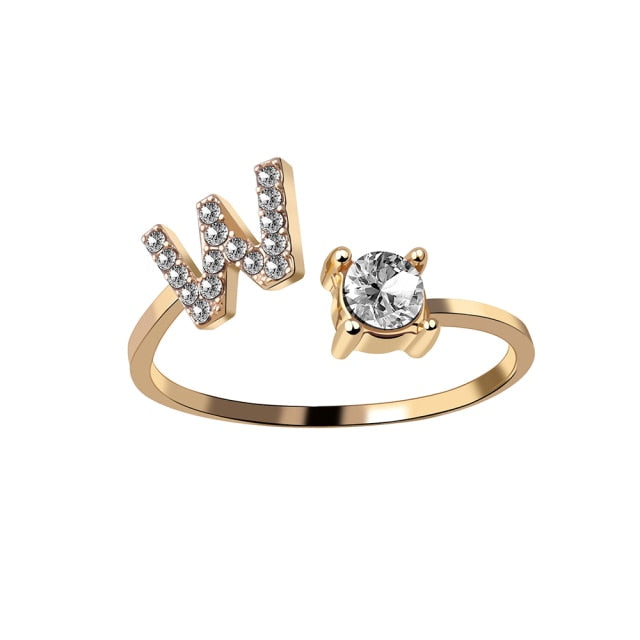 A-Z Letter Gold Color Metal Adjustable Opening Rings For Women Initials Name Alphabet Creative Finger Ring Trendy Party Jewelry daiiibabyyy