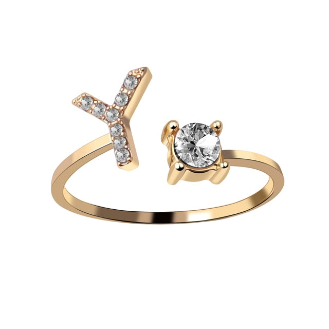 A-Z Letter Gold Color Metal Adjustable Opening Rings For Women Initials Name Alphabet Creative Finger Ring Trendy Party Jewelry daiiibabyyy