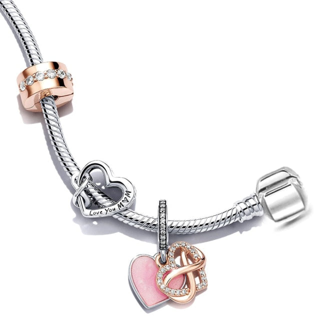 BRACE CO European Heart-shaped Pendant Charm Bracelet Fit Women's Jewellery Snake Chain Rose Gold Metal Fashion Fine Bracelets daiiibabyyy