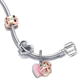 BRACE CO European Heart-shaped Pendant Charm Bracelet Fit Women's Jewellery Snake Chain Rose Gold Metal Fashion Fine Bracelets daiiibabyyy