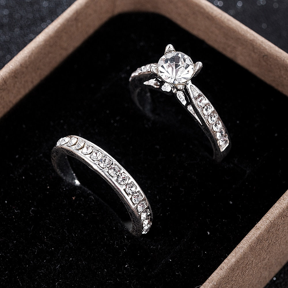 2Pcs/set Charm Lovers Ring Bijoux Femme Fashion Jewelry Bijoux Crystal Engagement Wedding Rings For Women Men Anel daiiibabyyy