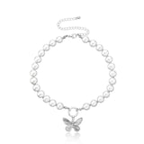Antique Pearl Chain Necklace With Butterfly Pendant Charms Silvery Neck Jewelry For Women Party Gift Ideas daiiibabyyy