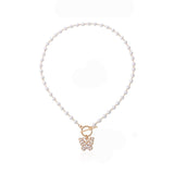 Antique Pearl Chain Necklace With Butterfly Pendant Charms Silvery Neck Jewelry For Women Party Gift Ideas daiiibabyyy