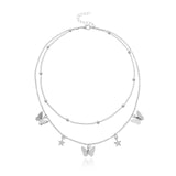 Antique Pearl Chain Necklace With Butterfly Pendant Charms Silvery Neck Jewelry For Women Party Gift Ideas daiiibabyyy