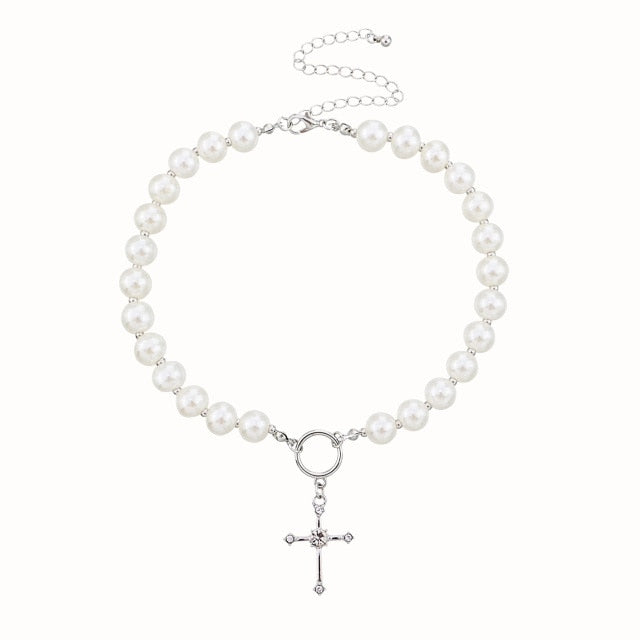 Antique Pearl Chain Necklace With Butterfly Pendant Charms Silvery Neck Jewelry For Women Party Gift Ideas daiiibabyyy