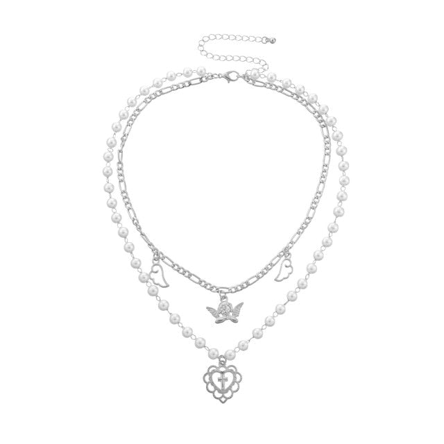 Antique Pearl Chain Necklace With Butterfly Pendant Charms Silvery Neck Jewelry For Women Party Gift Ideas daiiibabyyy