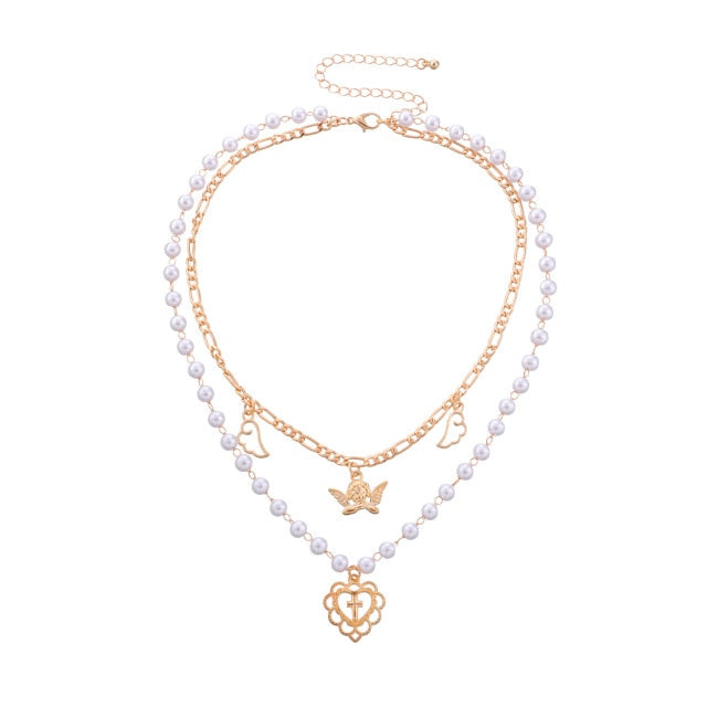 Antique Pearl Chain Necklace With Butterfly Pendant Charms Silvery Neck Jewelry For Women Party Gift Ideas daiiibabyyy