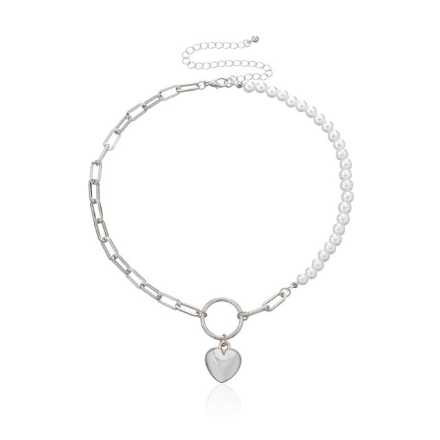 Antique Pearl Chain Necklace With Butterfly Pendant Charms Silvery Neck Jewelry For Women Party Gift Ideas daiiibabyyy