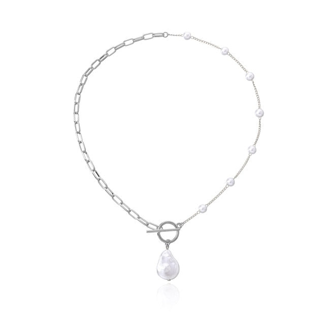 Antique Pearl Chain Necklace With Butterfly Pendant Charms Silvery Neck Jewelry For Women Party Gift Ideas daiiibabyyy