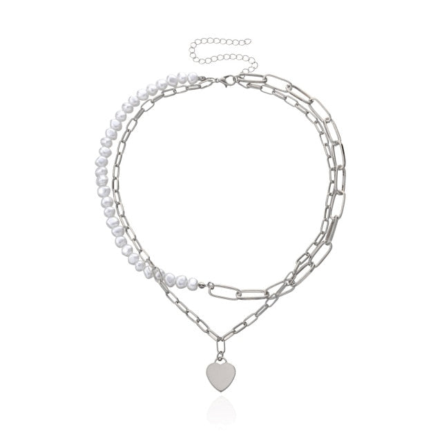 Antique Pearl Chain Necklace With Butterfly Pendant Charms Silvery Neck Jewelry For Women Party Gift Ideas daiiibabyyy