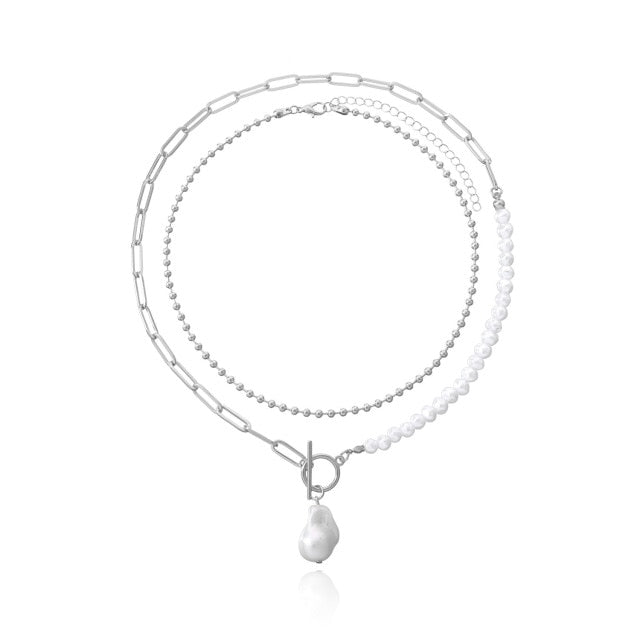 Antique Pearl Chain Necklace With Butterfly Pendant Charms Silvery Neck Jewelry For Women Party Gift Ideas daiiibabyyy