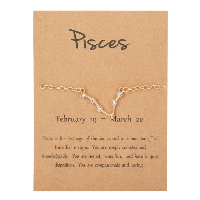 Cardboard Star Zodiac Sign 12 Constellation Bracelet Crystal Charm Gold Chain Bracelet for Women Girls Birthday Jewelry Gift daiiibabyyy