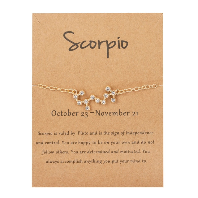 Cardboard Star Zodiac Sign 12 Constellation Bracelet Crystal Charm Gold Chain Bracelet for Women Girls Birthday Jewelry Gift daiiibabyyy