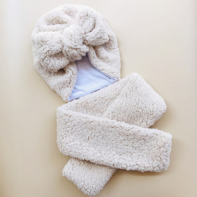 Baby Cotton Hat  Autumn Winter Children's Scarf Hat Sets  Bowknot Ear Baby Girl Boy Warm Beanies daiiibabyyy