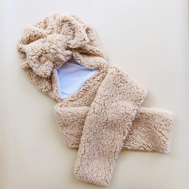 Baby Cotton Hat  Autumn Winter Children's Scarf Hat Sets  Bowknot Ear Baby Girl Boy Warm Beanies daiiibabyyy