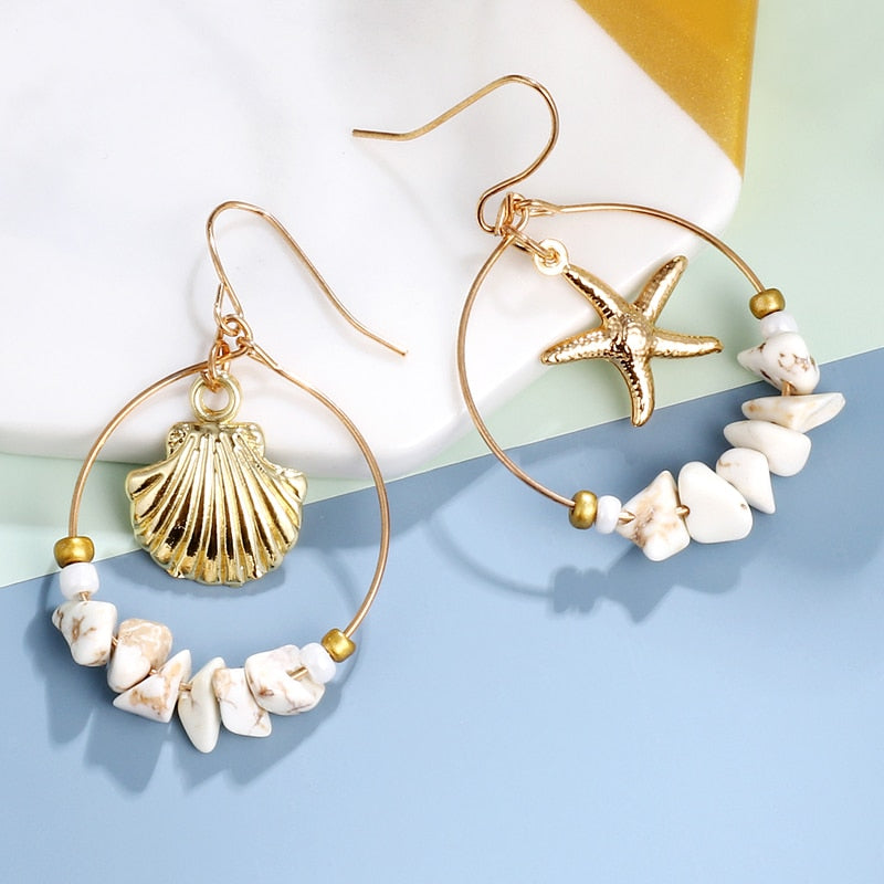 ZOSHI Sea Shell Earrings For Women Gold Color Trendy Metal Shell Cowrie Statement Dangle Earrings New Summer Beach Jewelry daiiibabyyy