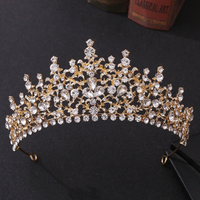 A158 New Golden Bride Crown Princess Headwear Birthday Rhinestone Headband Wedding Hair Jewelry Bridal Tiaras Vintage Headpieces daiiibabyyy