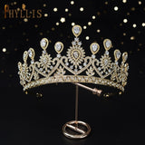A158 New Golden Bride Crown Princess Headwear Birthday Rhinestone Headband Wedding Hair Jewelry Bridal Tiaras Vintage Headpieces daiiibabyyy