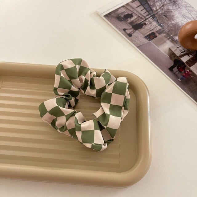 AOMU 2021 INS Trendy Black White Colorful Lattice Fabric Hair Band Elastic Hair Rope for Women Fashion Trip Jewelry Gifts daiiibabyyy