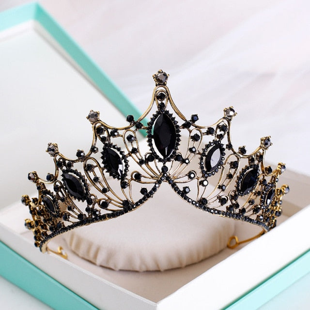bride retro black crystal crown queen tiara brides wedding jewelry hair accessories daiiibabyyy