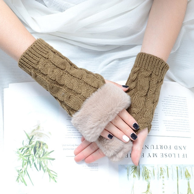 Autumn Winter Solid Color Students Write Keep Warm Korean Knitting Lady Fingerless Protection Hand Hair Mouth Hemp Gloves Women daiiibabyyy