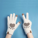 Autumn Winter Women's Gloves Touchscreen Cat Paw Pattern Warm Split Finger Glove Fleece Outdoor Cycling Driving Cold-Proof Glove daiiibabyyy