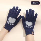 Autumn Winter Women's Gloves Touchscreen Cat Paw Pattern Warm Split Finger Glove Fleece Outdoor Cycling Driving Cold-Proof Glove daiiibabyyy