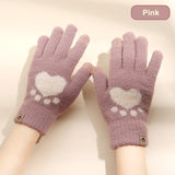 Autumn Winter Women's Gloves Touchscreen Cat Paw Pattern Warm Split Finger Glove Fleece Outdoor Cycling Driving Cold-Proof Glove daiiibabyyy