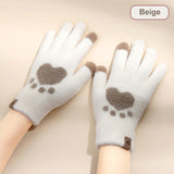 Autumn Winter Women's Gloves Touchscreen Cat Paw Pattern Warm Split Finger Glove Fleece Outdoor Cycling Driving Cold-Proof Glove daiiibabyyy