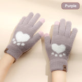 Autumn Winter Women's Gloves Touchscreen Cat Paw Pattern Warm Split Finger Glove Fleece Outdoor Cycling Driving Cold-Proof Glove daiiibabyyy