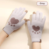 Autumn Winter Women's Gloves Touchscreen Cat Paw Pattern Warm Split Finger Glove Fleece Outdoor Cycling Driving Cold-Proof Glove daiiibabyyy