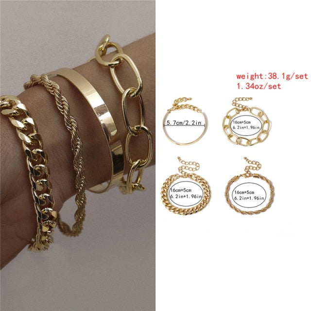 5Pcs/Set Bohemian Punk Cuban Chain Bracelets Set for Women Lock Snake Link Charm Bracelets Bangles Couple Fashion Wrist Jewelry daiiibabyyy