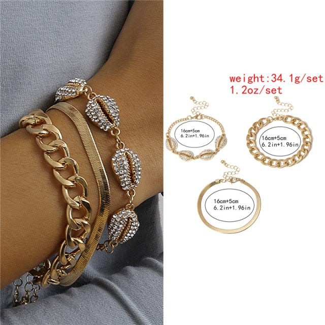 5Pcs/Set Bohemian Punk Cuban Chain Bracelets Set for Women Lock Snake Link Charm Bracelets Bangles Couple Fashion Wrist Jewelry daiiibabyyy