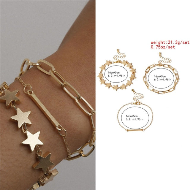 5Pcs/Set Bohemian Punk Cuban Chain Bracelets Set for Women Lock Snake Link Charm Bracelets Bangles Couple Fashion Wrist Jewelry daiiibabyyy