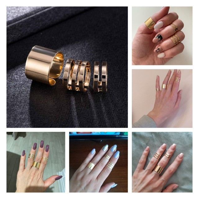 3 Pcs Punk Gold Rings Female Anillos Stack Plain Band Midi Mid Finger Knuckle Rings Set for Women Anel Rock Jewelry daiiibabyyy