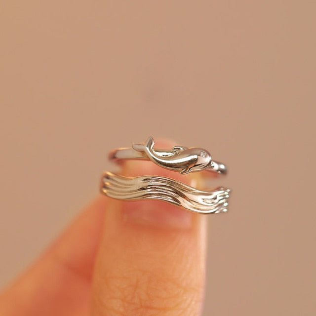 2Pcs Love Heart Electrocardiogram Couple Open Rings For Women Men Lover Black Silver Color Engagement Wedding Valentine'Day Gift daiiibabyyy