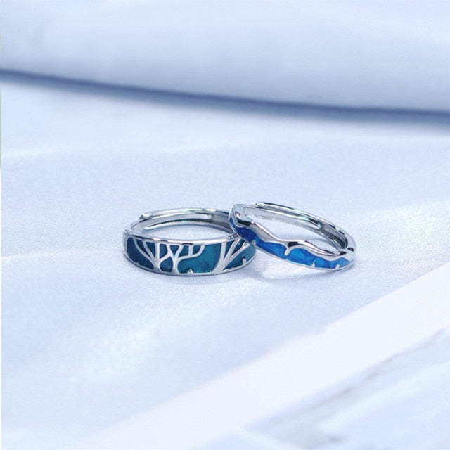 2Pcs Love Heart Electrocardiogram Couple Open Rings For Women Men Lover Black Silver Color Engagement Wedding Valentine'Day Gift daiiibabyyy