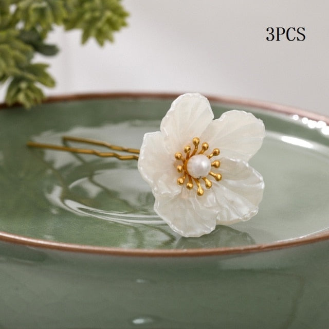 3 Pcs/Set Hair Sticks Delicate Hairpins Handmade White Flower Headpieces for Women Girls Bride Noiva Wedding Party Hair Jewelry daiiibabyyy
