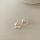 AOMU  Chic Imitation Pearl Geometric Fan Shaped Elegant Stud Earrings for Women Girls Jewelry Party Asseccoires daiiibabyyy